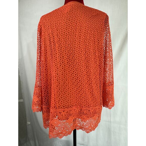 Womens XL extra large orange tunic top lined crocheted lace long sleeve EUC - Picture 2 of 9